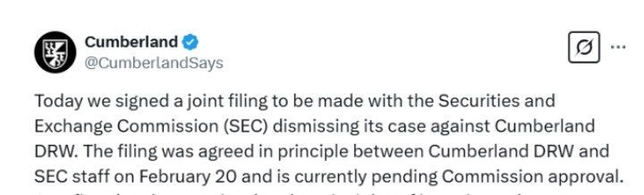 🚨 RECENTLY: SEC Moves to Dismiss Lawsuit Against Crypto Trading Firm Cumberland DRW