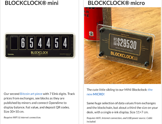 Blockclock Mini and Micro https://store.coinkite.com/store/block-clock