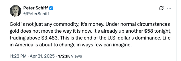 Gold is money, says Peter Schiff as price hits $3,500 ATH