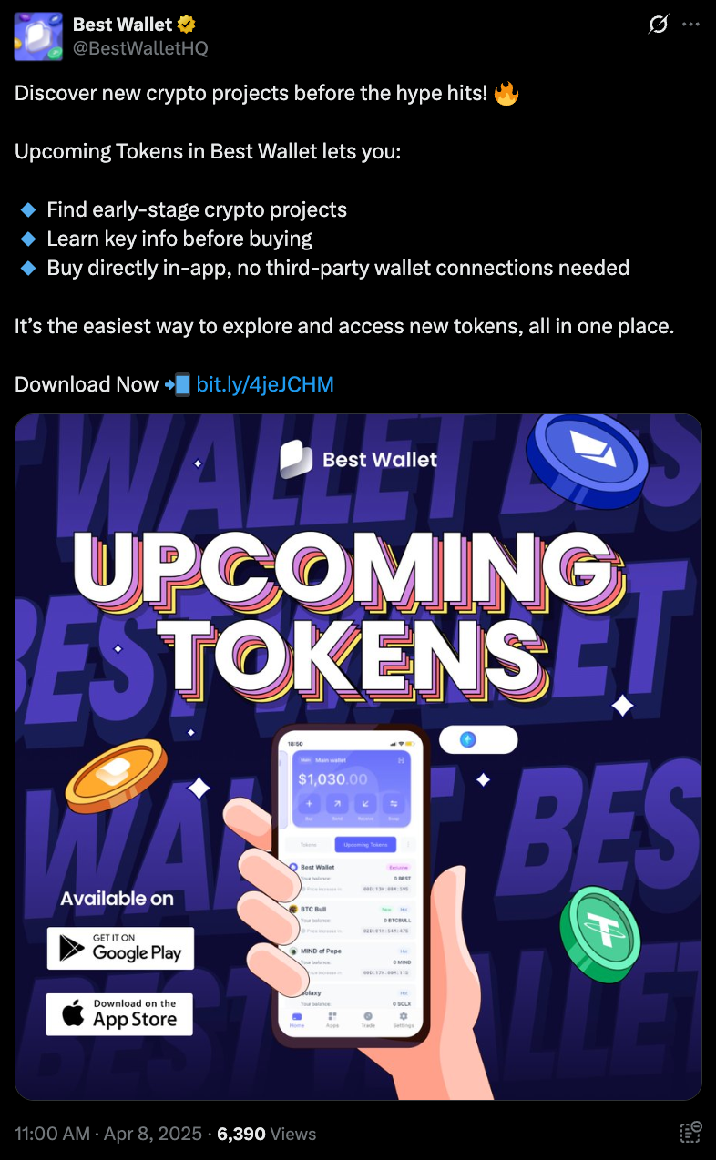 Best Wallet Upcoming Tokens feature