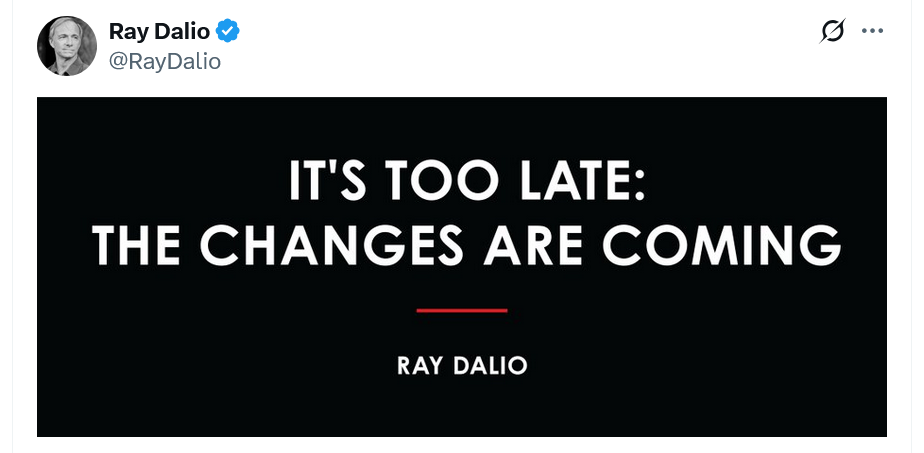 Ray Dalio says global monetary order ‘on the brink’ of breakdown