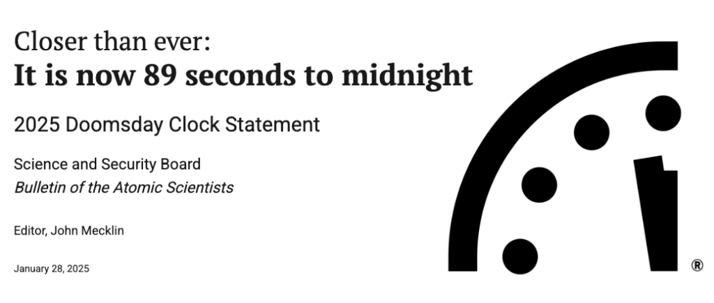 2025 Doomsday Clock bulletin (Source: thebulletin.org)