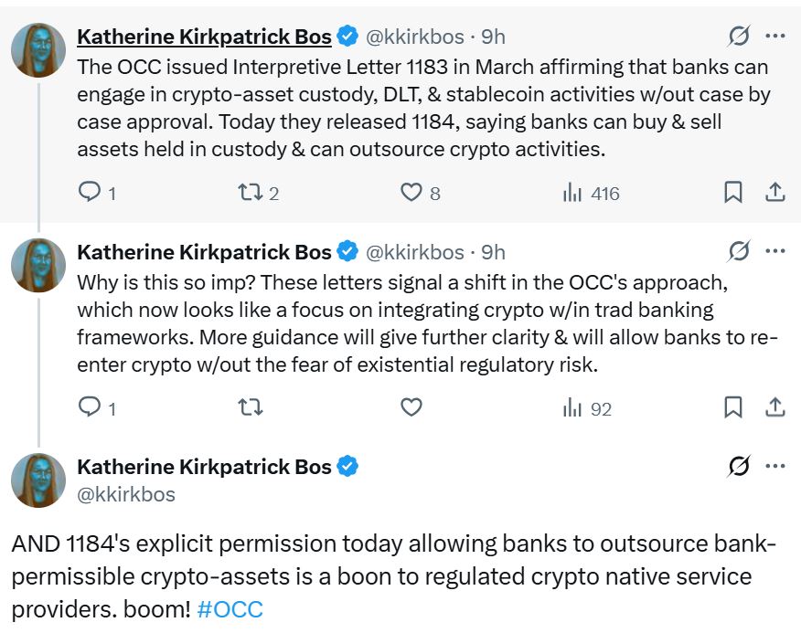 US banks can handle customer crypto assets held in custody, regulator confirms