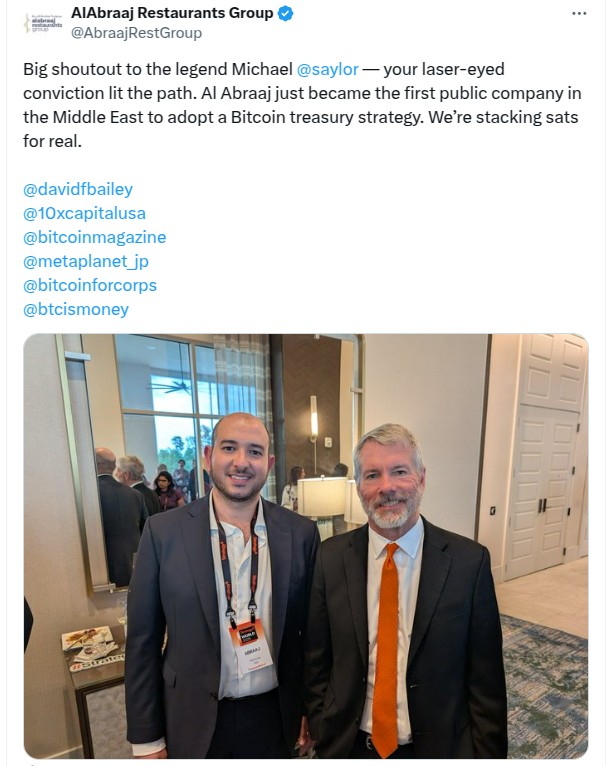 Bahrain-based AlAbraaj Restaurants adopts Bitcoin treasury strategy