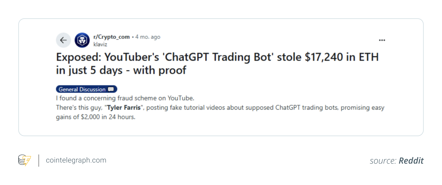YouTuber's 'ChatGPT Trading Bot' scam YouTuber's 'ChatGPT Trading Bot' scam