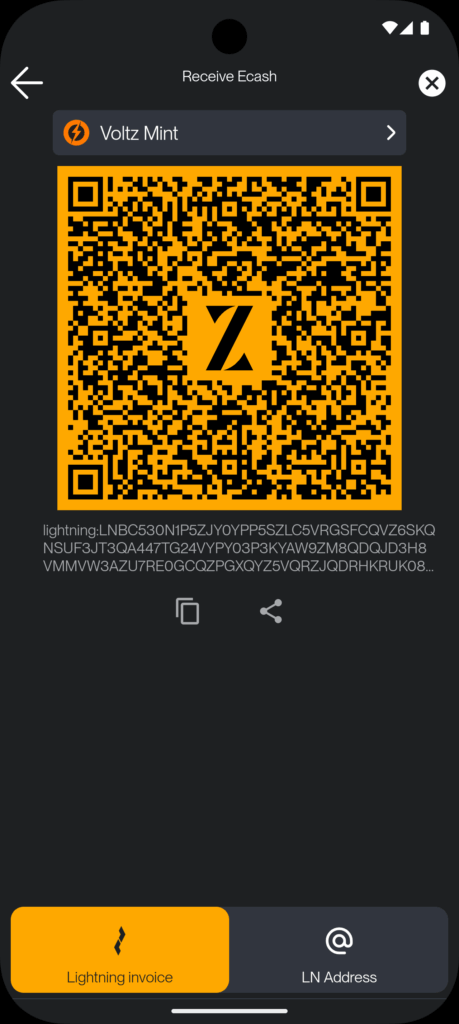 How Zeus is Redefining Bitcoin with Cashu Ecash Integration 2 Zeus Cashu receive interface.