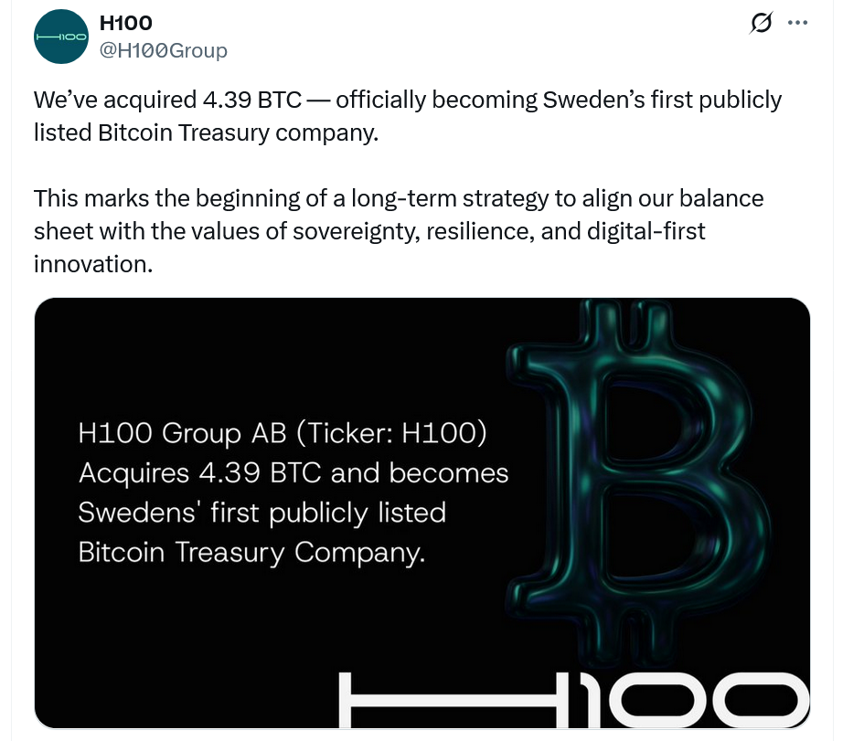 Swedish health firm jumps 37% on first Bitcoin buy, China EV seller to buy 1K BTC