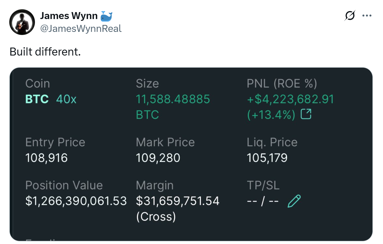 Hyperliquid trader James Wynn goes ‘all-in’ on $1.25B Bitcoin Long