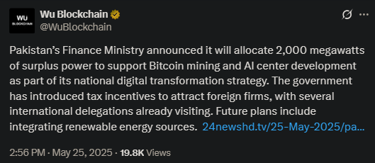 Pakistan’s 2,000 megawatt expansion announcement on Wu Blockchain