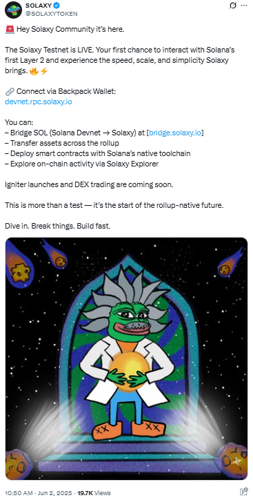 Solaxy testnet went live. 