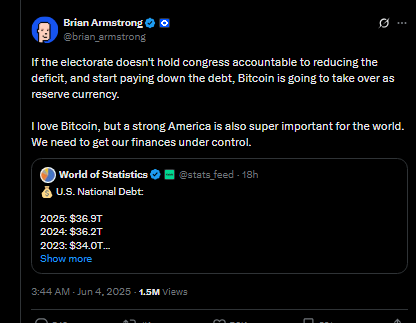 Brian Armstrong on X.