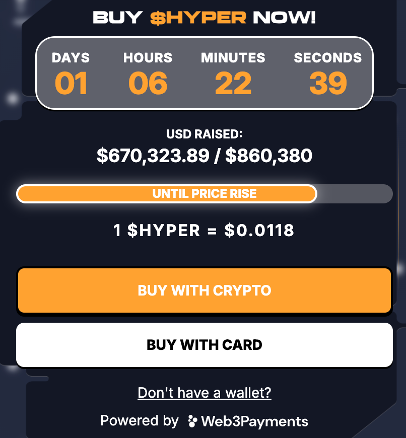 Bitcoin Hyper presale price.