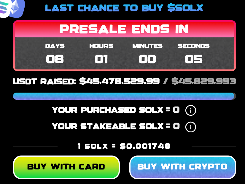 Last chance to buy $SOLX in the presale.