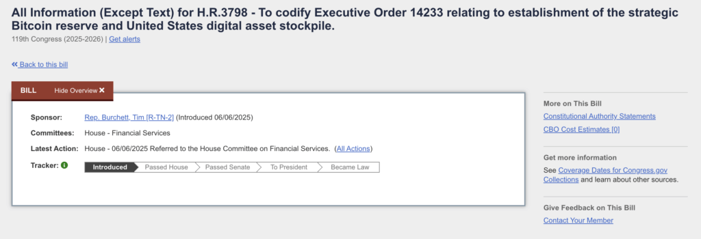 Bitcoin reserve law (Source: Congress.gov)
