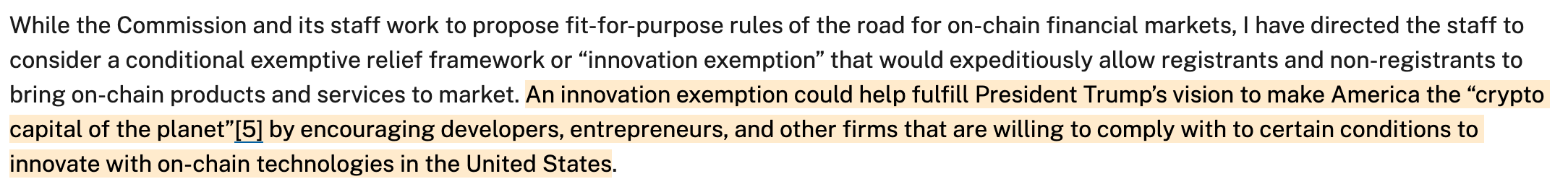 Paul Atkins' remarks about innovation exemption.