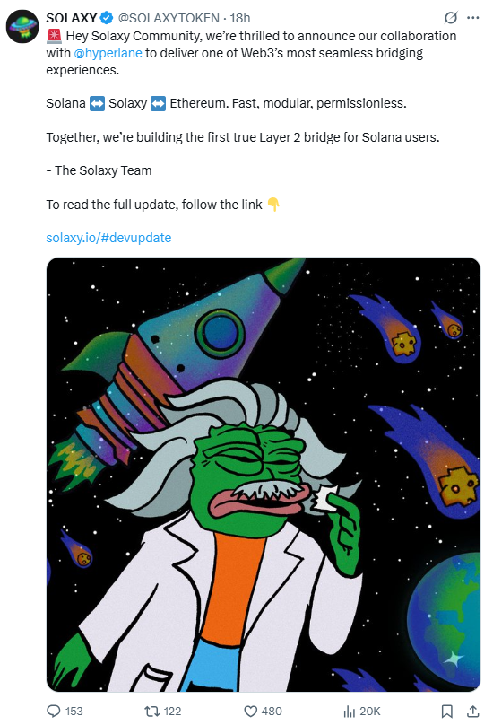 Solaxy announced Hyperlane partnership on X 