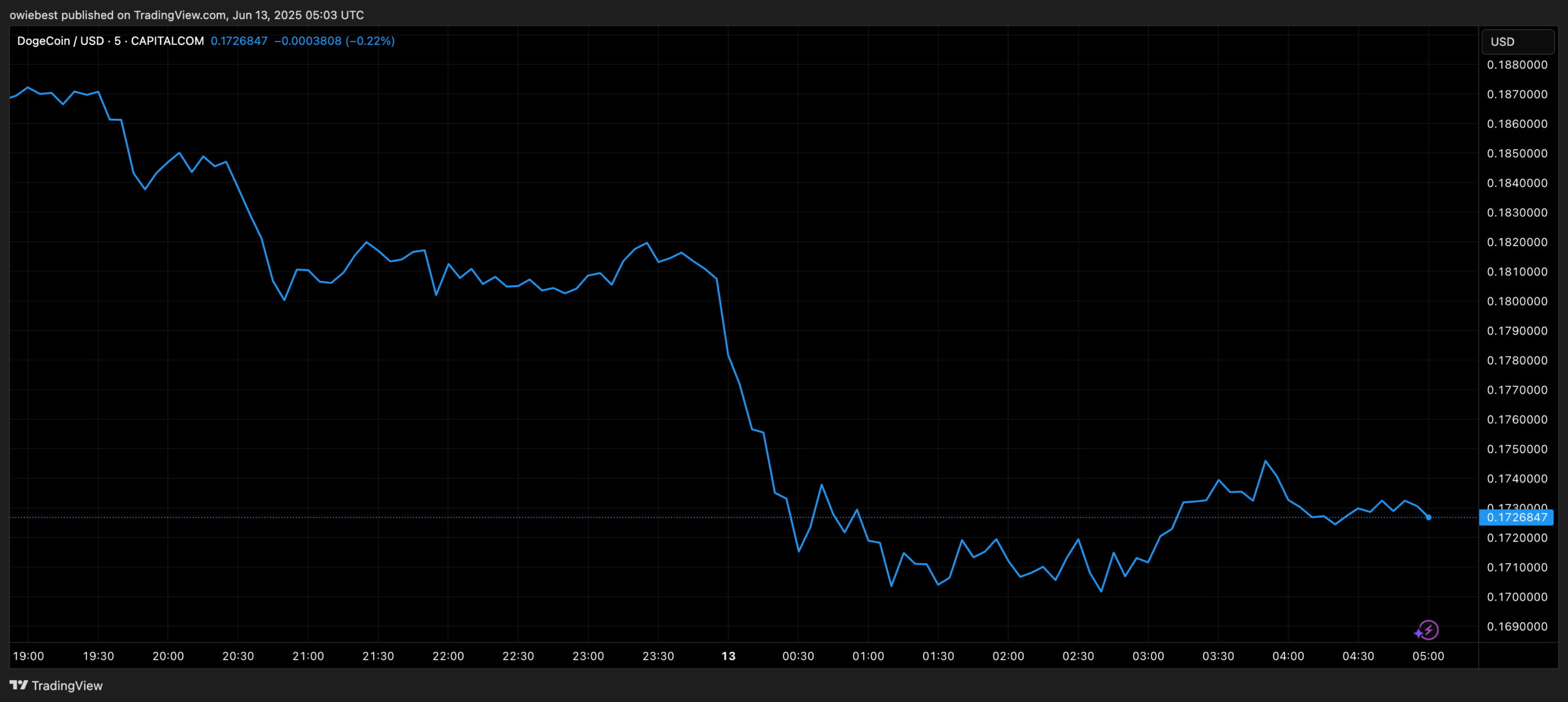 Dogecoin price chart from TradingView.com