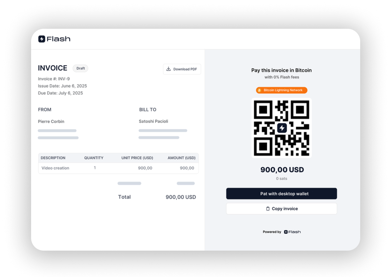 Flash Releases Free Bitcoin Invoicing Tool with No Fees, KYC, or Custody 1 Invoice Draft