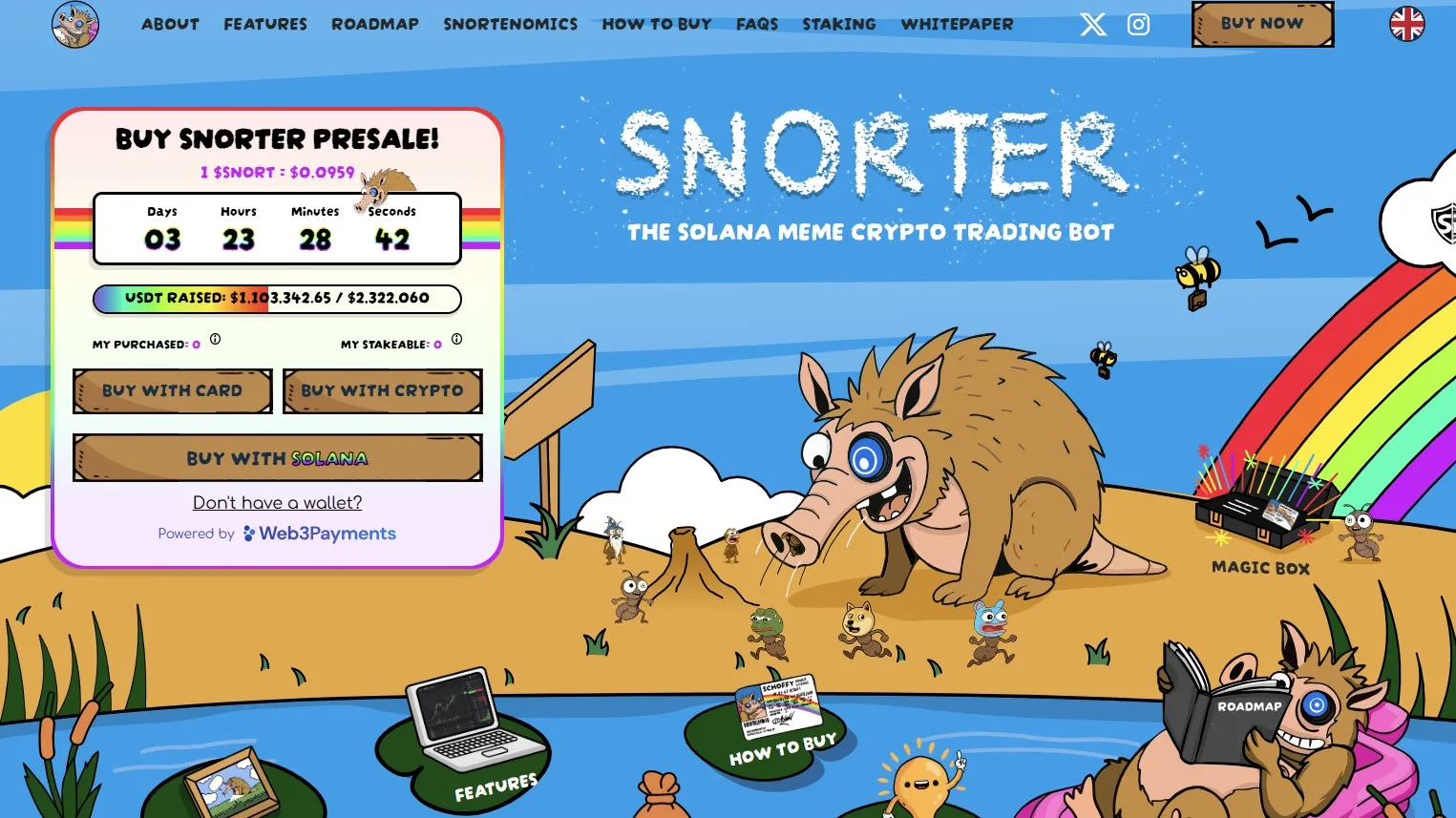 Snorter Token ($SNORT) presale showing over $1M raised.