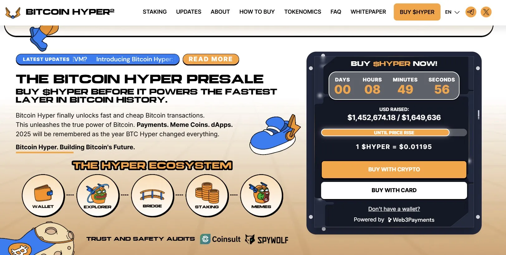 Bitcoin Hyper's presale website showing over $1M raised.