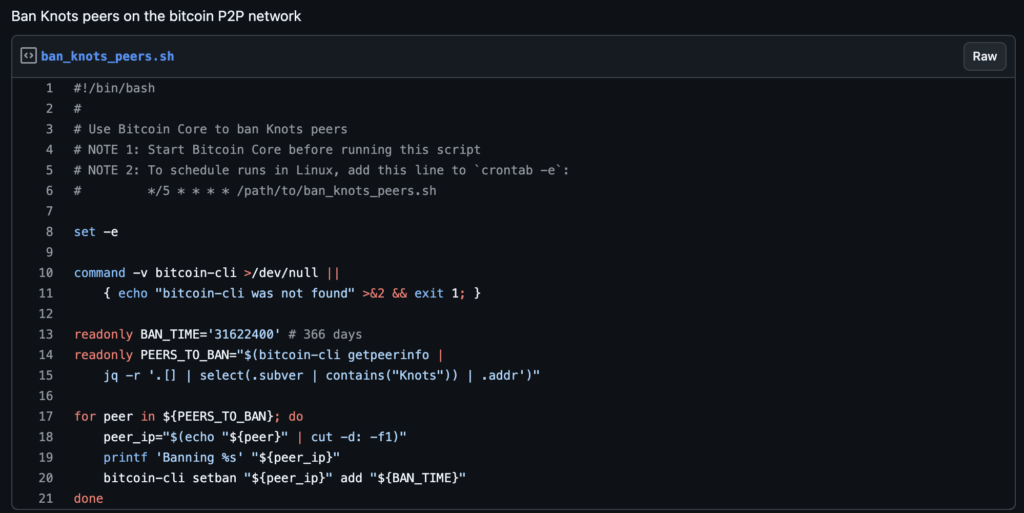 Bash script to ban Knots (Source: Github)