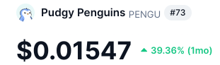 Pudgy Penguins monthly price performance on CoinMarketCap