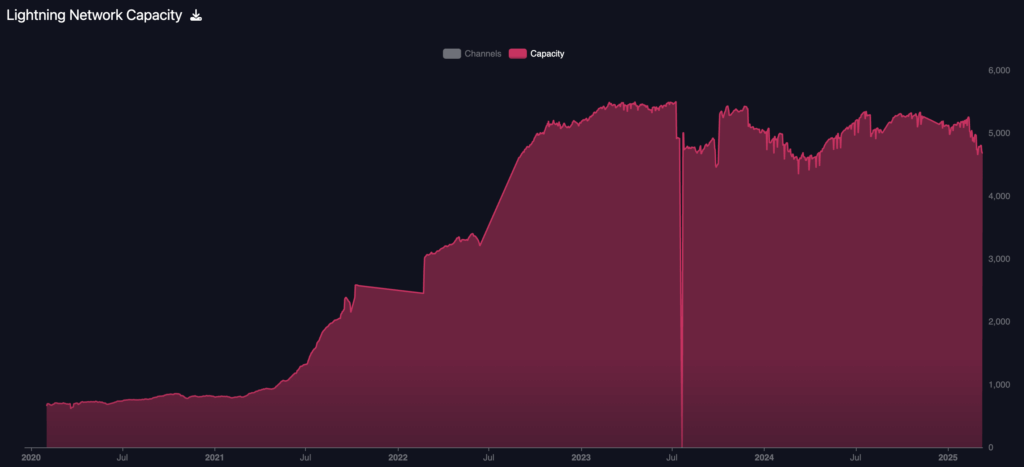 Bitcoin Lightning Network capacity (Source: mempool.space)